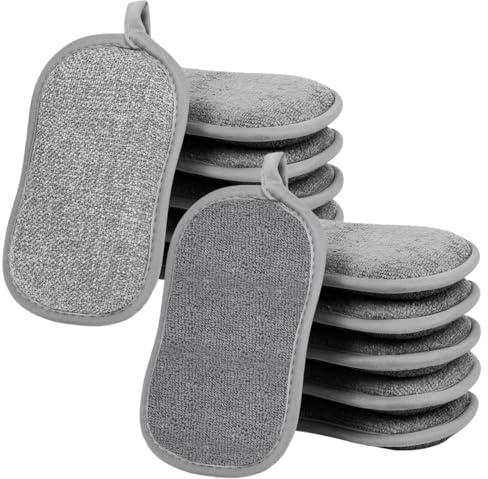 12 Piezas Esponjas Cocina Estropajos de Limpieza, Estropajo Cocina De Microfibra, Esponja de Doble Cara, Estropajo Cocina, Reutilizable Esponjas para Cubiertos, Baño, Cristal