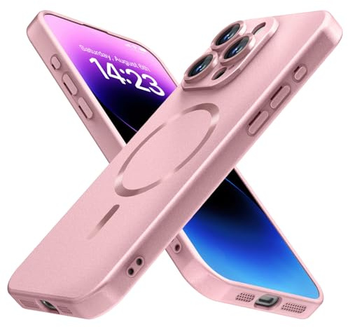 Magnetic for iPhone 16 Pro Max Case [Compatible with MagSafe][Built-in Camera Lens Protector] Matte Soft Silicone Bumper Shockproof Metallic Luster Phone Shell (Rose Gold, iPhone16 Pro Max)