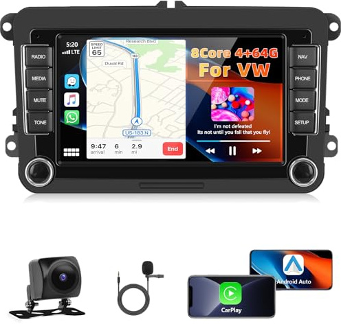 4GB+64GB Motorsi Autoradio für VW Seat/Skoda/Altea/Toledo/Leon/Altea XL mit Qualcomm Carplay/Android Auto, 7 HD Stereo Con GPS/WiFi/FM/RDS/SWC/BT/USB/EQ/DSP/Canbus+Rückfahrkamera