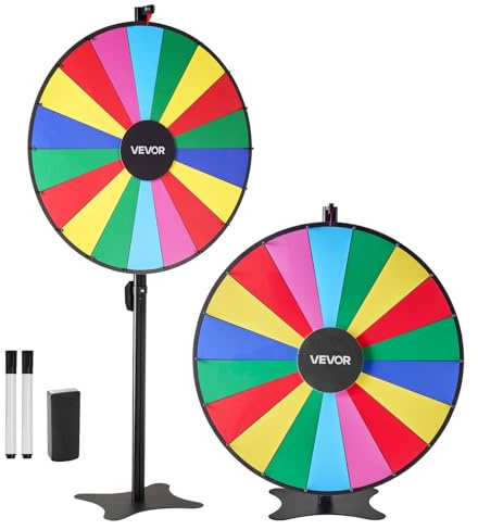 VEVOR Roue de loterie 914,4 mm, roue de la fortune rotative à 18 emplacements avec support, hauteur réglable, roulette de fortune avec effaçable à sec et 2 marqueurs, 6 couleurs, pour fête, pub, salon