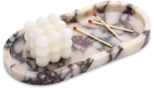 Oval Marble Tray, Calacatta Viola, 25 x 12 cm | Natural Stone, Luxury Home Kitchen Bathroom Vanity Tray, Decorative Trays for Coffee Perfume Jewelry Makeup Key