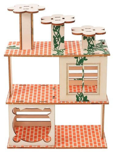 DOITOOL Hamster Holzhaus Klettergerüst aus Robustem Vollholz Vielseitiges Kleintier Versteck mit Fenster und Tür Langlebiges Meerschweinchen Spielhaus für Innenkäfig Sicherer Nager