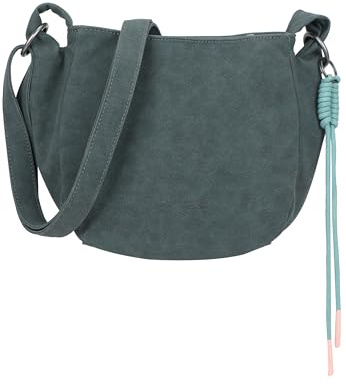Fritzi Sue02 Suede Jacky Soft Umhängetasche Kunstleder Damen Crossbody Handtasche Festival City vegan Suede-Optik Kordelanhänger 22 x 23 x 9,5 cm – Anthrazit, Grün, Braun, Graublau