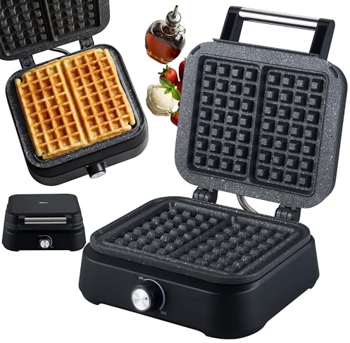 Gaufrier belge double – Plaques XXL 1500 W 95 °C à 205 °C – Appareil à gaufres gaufres – Revêtement anti-adhésif mat noir – Technologie Cool-Touch – Canal de trop-plein