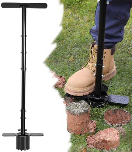 Sod Plugger 5-in-1 Blumenzwiebel-Pflanzgefäß Werkzeug Langer Griff Höhenverstellbar mit Dual Pedalen Scharfe Verzahnung Rutschfester PVC-Griff für Grasstopfen Sod Entferner Umpflanzen Rasen und