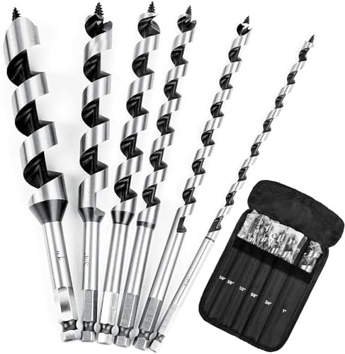 6Pcs 9 Long Auger Drill Bit Set for Wood,1/4,3/8,1/2,5/8,3/4,1 Inch