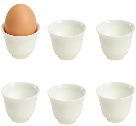 BORDEAG Set di 6 portauovo in porcellana, 40 ml, colore bianco, in porcellana, design funzionale, impilabile, in ceramica, per tavolo della colazione, colore bianco