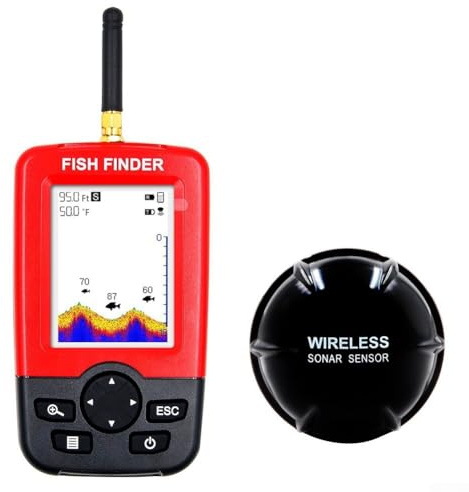Vasiumic Kabelloser Fischfinder zum Angeln mit 40M Tiefenerkennung, Sonar-Alarm, LCD-Display und Wasser, kompatibel mit Geräten