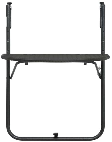HPUYRFG Hanging Balcony Table Brown 60x64x83.5 cm Plastic Rattan Look, Foldable Balcony Worktop, Adjustable Height Hanging Table 3 Levels