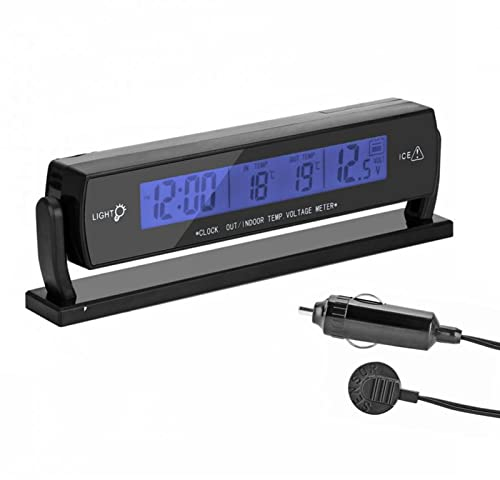VBESTLIFE Multifunktions-Digital-Auto-Spannungswecker mit Innen- / Außentemperatur-Thermometer LCD-Display Batteriespannungsüberwachung Meter Detektor