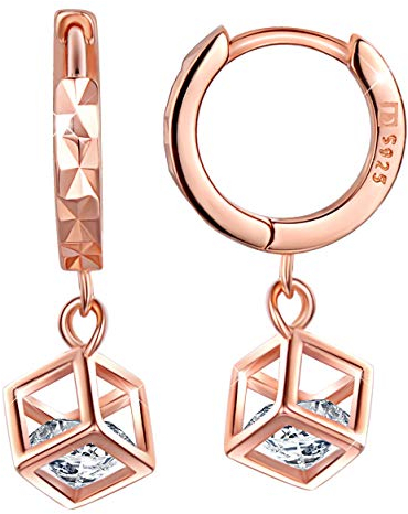 Unendlich U Damen 925 Sterling Silber Viereck Zirkonia Ohrhänger Creolen Ohrringe Allergenfrei Weihnachtsgeschenke,Rosegold
