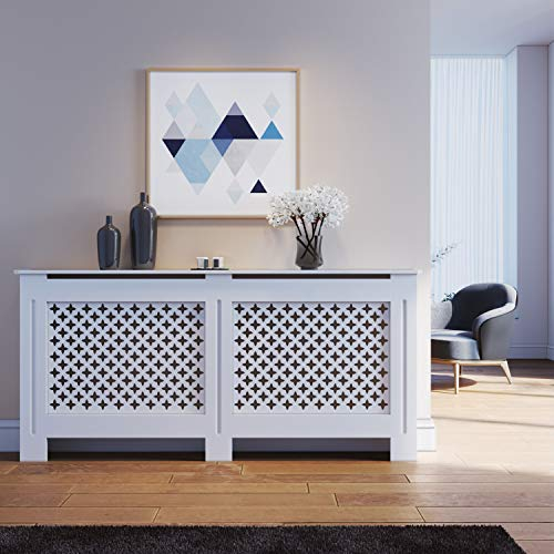 ELEGANT Radiator Covers Extra Large Modern Cross Slat White Painted Cabinet Radiator Shelve for Living Room/Bedroom/Kitchen, EXTRA LARGE