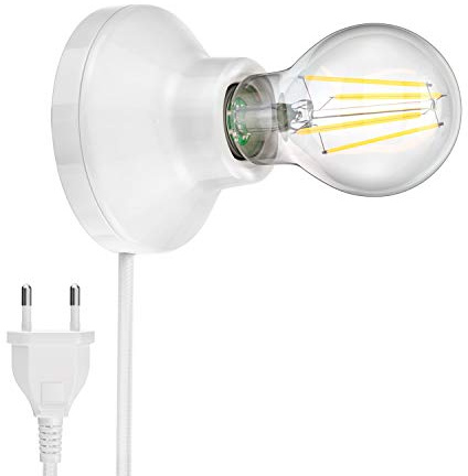 ledscom.de Porzellan Wand-Leuchte Elektra rund Stecker Schalter weiß 90mm + E27 LED Lampe warmweiß 3-Stufen Dimmen: max. 963lm