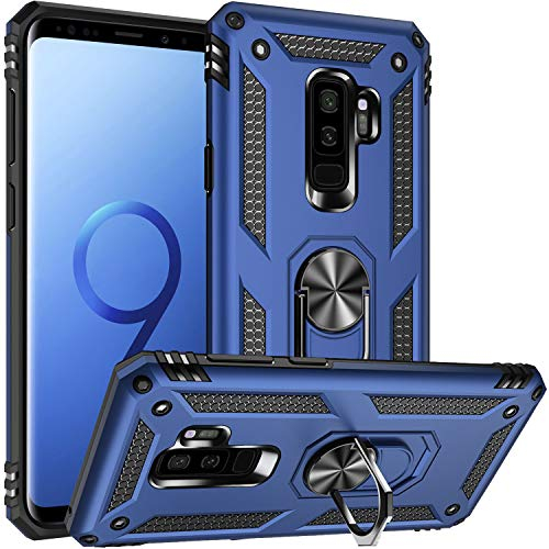 Fetrim Custodia per Galaxy S9 Plus, Cover PC TPU Cassa Shell Supporto di Anello Rotante Case per Samsung Galaxy S9 Plus Blu Navy