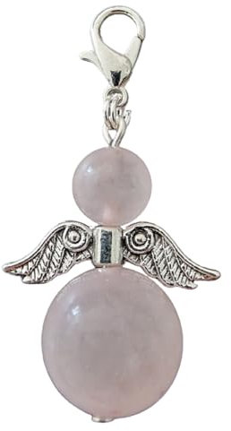 DDesign Ange gardien quartz rose (pierre semi-précieuse, pendentif de sac, porte-clés, ange porte-bonheur).