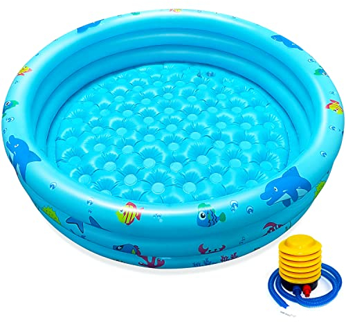 Jiosdo Paddling Pool for Kids, Φ110x27cm Inflatable Baby Pool Kids Swimming Pool with Soft Inflatable Floor for Outdoor Garden Backyard Summer Water Toy for Toddlers Children