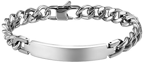 OIDEA 2 Pcs Personalisierte Edelstahl Armkette Armband Charmsarmband Panzerarmband, Silber (Mit Gravur, Typ 1)