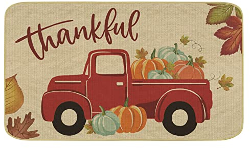 comfoyar Herbst Willkommen Fußmatte, Lastwagen LKW Kürbis Fussmatte, rutschfeste Dekorative Schmutzfangmatte für Innen Außen Halloween Thanksgiving Erntedankfest, Waschbar Haustür Türmatte43X75cm