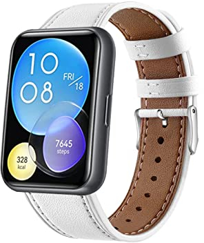 Lederarmband Armbänd Kompatibel mit Huawei Watch Fit 2 Für Damen Herren Echte Ersatzband mit Uhrenarmband Für Huawei Watch Fit 2 (Weiß)