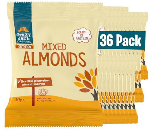 Crazy Jack Organic Mixed Almonds 36 x 30g Snack Packs | A Mix of Whole & Blanched Almonds | Creamy, Crunchy & Nutritious | High Protein, Fibre & Vitamin E | Healthy Organic Snack