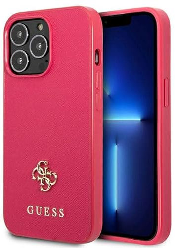 CG MOBILE Guess GUHCP13LPS4MF Hard Case for iPhone 13 Pro / 13 6.1 Inch Pink Saffiano 4G Small Metal Logo