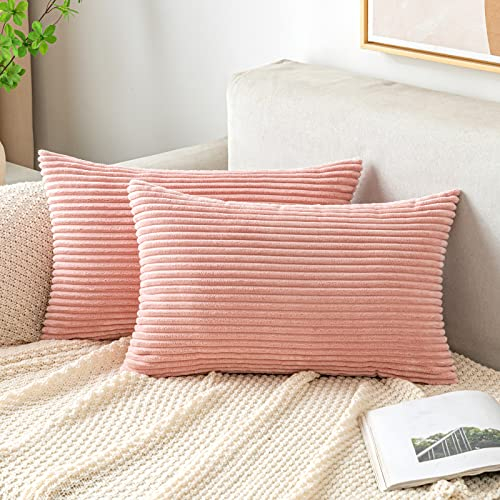 EMEMA Kissenbezug 30x50 cm Kordsamt Kissenbezüge Dekokissen Sofakissen Cord Kissenhülle Zierkissenbezug Kord Dekorative Weiche für Sofa Wohnzimmer Schlafzimmer 2er Set Rosa