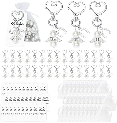 FORMIZON 30 Stück Gastgeschenke Schutzengel Schlüsselanhänger, Schutzengel Anhänger, Engel Anhänger Schlüsselanhänger mit Organza Beutel Dankeschön Karte für Hochzeit Kommunion Geschenke (Weiß)