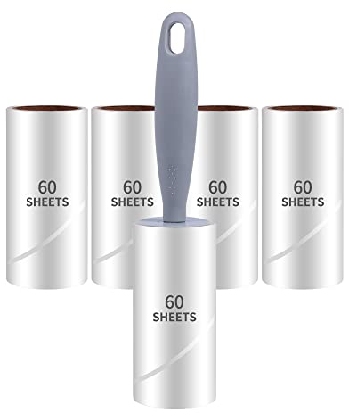 Lint Rollers,5 Refills with 1 Handle,HCSSZ 300 Sheets Pet Hair Remover for Cat Dog Fur Dust Dandruff from Clothes Car Furniture Bed Carpet Sofa