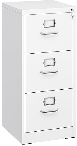 YITAHOME Aktenschrank Abschließbar, Metall Aktenschränke mit 3 Schubladen für A4, Legal, Letter, Anti-Kippen Büroschrank mit Cue-Kartenschlitz für Home-Office, Weiß, 45.8 x 45 x 103cm