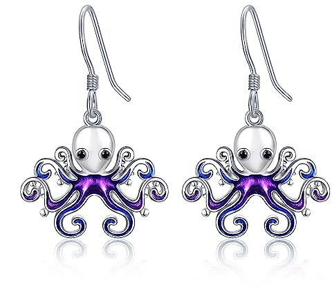 Oktopus-Ohrringe Sterlingsilber Oktopus-Tentakel baumelnde Ohrringe Oktopus-Ozean-Schmuck Geschenke für Frauen