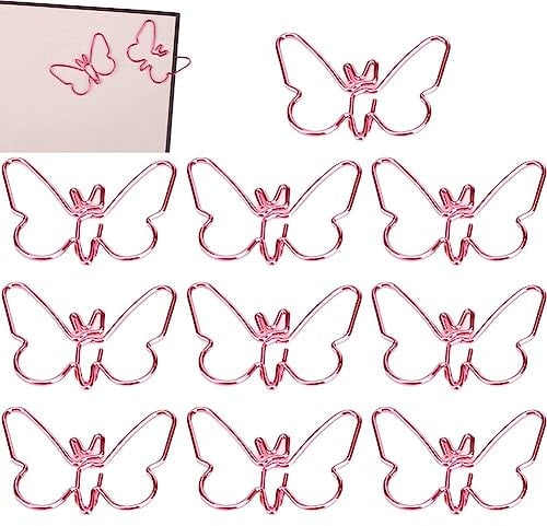 Danlai 10 Stück Metall-büroklammer, Rosa Schmetterlings-büroklammer, Niedliche Büroklammern, Dekorative Kawaii-briefpapier-büroklammer