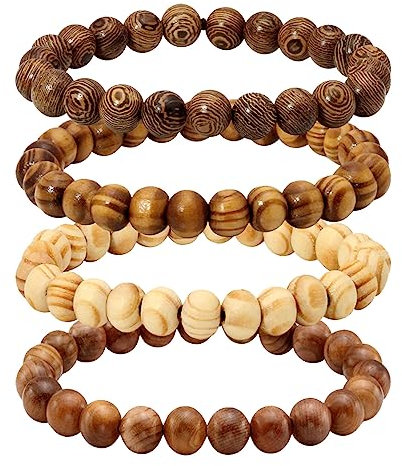 Eigso 4 Pcs Wooden Beaded Wristbands for Women Men Meditation Prayer Wooden Beads Bracelet Set for Woman Man