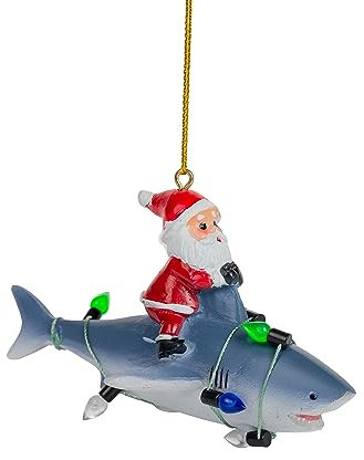 Weihnachtsbaumschmuck Hai mit Weihnachtsmann reitet auf der Rückseite mit Lichtern bedeckt