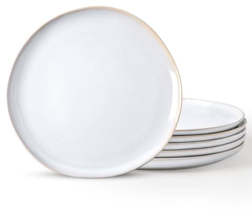 AmorArc Set di 6 piatti piani in ceramica, 26 cm, realizzati a mano, in gres porcellanato reattivo, di forma rustica, per cucina, microonde e lavastoviglie, resistenti ai graffi
