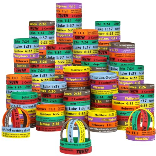 LVNRIDS 140 Stück Inspirierende Bibelvers Silikon Armbänder, Religiöse Silikonarmbänder Gummi Elastic Armband für Männer Frauen Christliche Geschenke für Kirche Schule Ostern(Helle Farbe)
