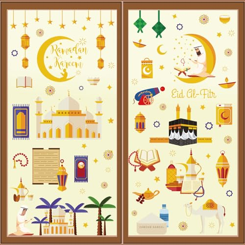 196 Stück Ramadan Eid Mubarak Dekorationen Fensterbilder Eid Mubarak Selbstklebend Ramadan Sticker Fenster Deko Fenstersticker Ramadan Fensterbilder Eid Mubarak Fensterbilder