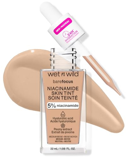 wet n wild Bare Focus Skin Tint, 5% Niacinamide Enriched, Buildable Sheer Lightweight Coverage, Natural Radiant Finish, Hyaluronic & Vitamin Hydration Boost, Cruelty-Free & Vegan - Medium Beige