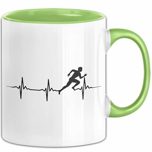 Marathon-Läufer Tasse Geschenk Jogger Herzschlag Running Joggen Kaffee-Becher (Grün)
