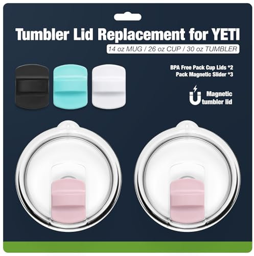 30 oz Tumbler Lids,Magnetic Tumbler Lid Replacement for YETI,BPA Free 2 Pack Pink Tumbler Lids & 3 Pack Magnetic Slider