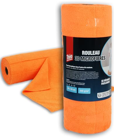 Théo Lot de 30 Chiffons de Nettoyage en Microfibre, Rouleau de Chiffon Microfibre déchirable, Serviettes de Nettoyage Réutilisables (1, Orange)