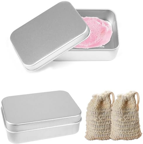 Seifendose Aus Aluminium, 2 Stück Seifendose Reise, Seifenschalen mit Abtropfgitter Seifendose Reise Wasserdicht und 2 Seifenbeutel für Zu Hause Oder Auf Travel