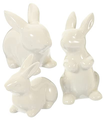 RORPOIR Keramisches Kaninchen-dekorationsset Teiliges Weißes Hasenfigurenset Charmante Osterdeko Für Wohnzimmer Büro Und Veranstaltungen Realistische Gestaltung Für Festlichkeiten