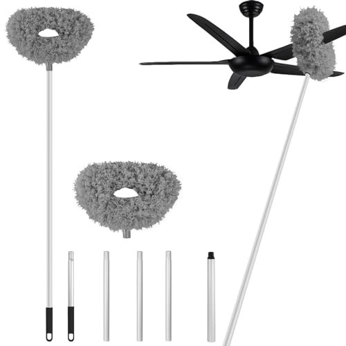 Ceiling Fan Cleaner Duster High Ceiling Fan Cleaner Extended Fan Blade Cleaner Reusable Microfiber Ceiling Fan Blade Cleaner Adjusts 13 to 67 Inch for Cleaning Walls Cobweb Door Window Top （Gray）