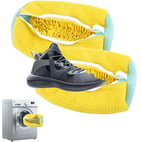Sacchetti per Scarpe Lavanderia Sacchetto Scarpe Borse per Bucato, Borsa da Biancheria per Scarpe con Cerniera per Proteggere le Scarpe,Pulizia Efficiente, Riutilizzabile e Resistente, Yellow 2PCS