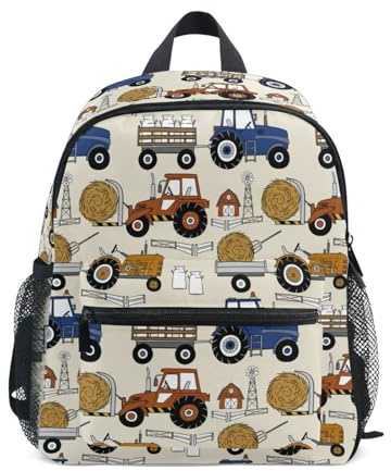 Caihoyu Kleinkind-Rucksäcke für Jungen und Mädchen, persönlicher Rucksack mit Brustgurt, Bauernhof, Traktor, LKW, Traktor-Truck, Small
