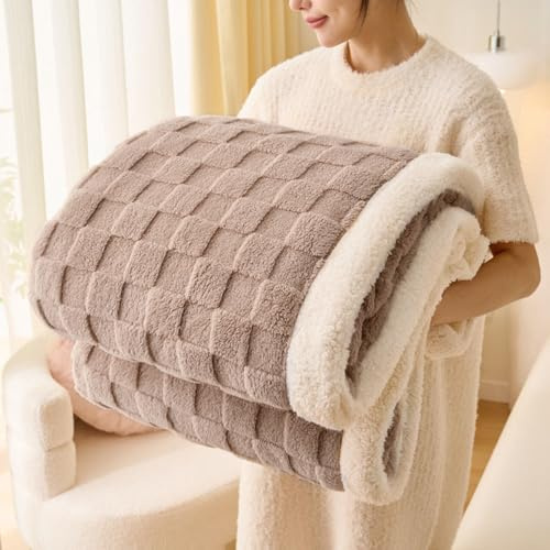 Gracelife Sherpa Blanket Throw Fleece Blanket Double, Soft Fluffy Fuzzy Warm Blanket Throws for Bed and Couch, Large Thick Blanket for All Season Use,Coffee,200x230cm
