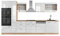 Vicco Küchenzeile R-Line, Weiß Hochglanz/Goldkraft Eiche, 350 cm mit Hochschrank, AP Marmor