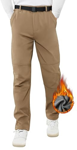 ATLASLAVA Skihose Herren Winter Softshellhose Wasserdicht Winterhose Warm Outdoorhose Wanderhose Schneehose Gefüttert Trekkinghose Khaki XL