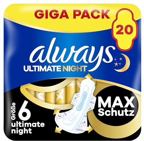 Always Ultimate Night Binden Damen Gr. 6, 20 Damenbinden Mit Flügeln, Super Absorbierend Und Ultradünn