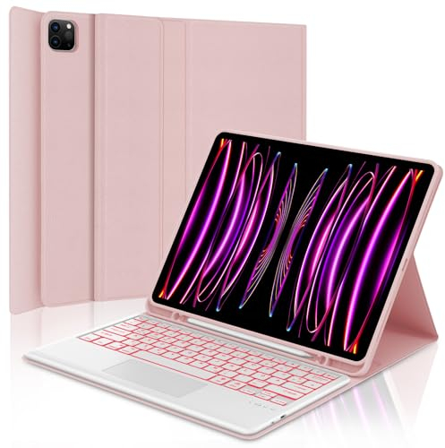 IVEOPPE Tastatur für iPad Pro 12,9, Hülle mit Tastatur für iPad Pro 6. Generation, Bluetooth QWERTZ Magnetische 7-Farbige Beleuchtung Tastatur für iPad Pro 12.9 (6/5/4/3 Gen) 2018-2022, Rosa